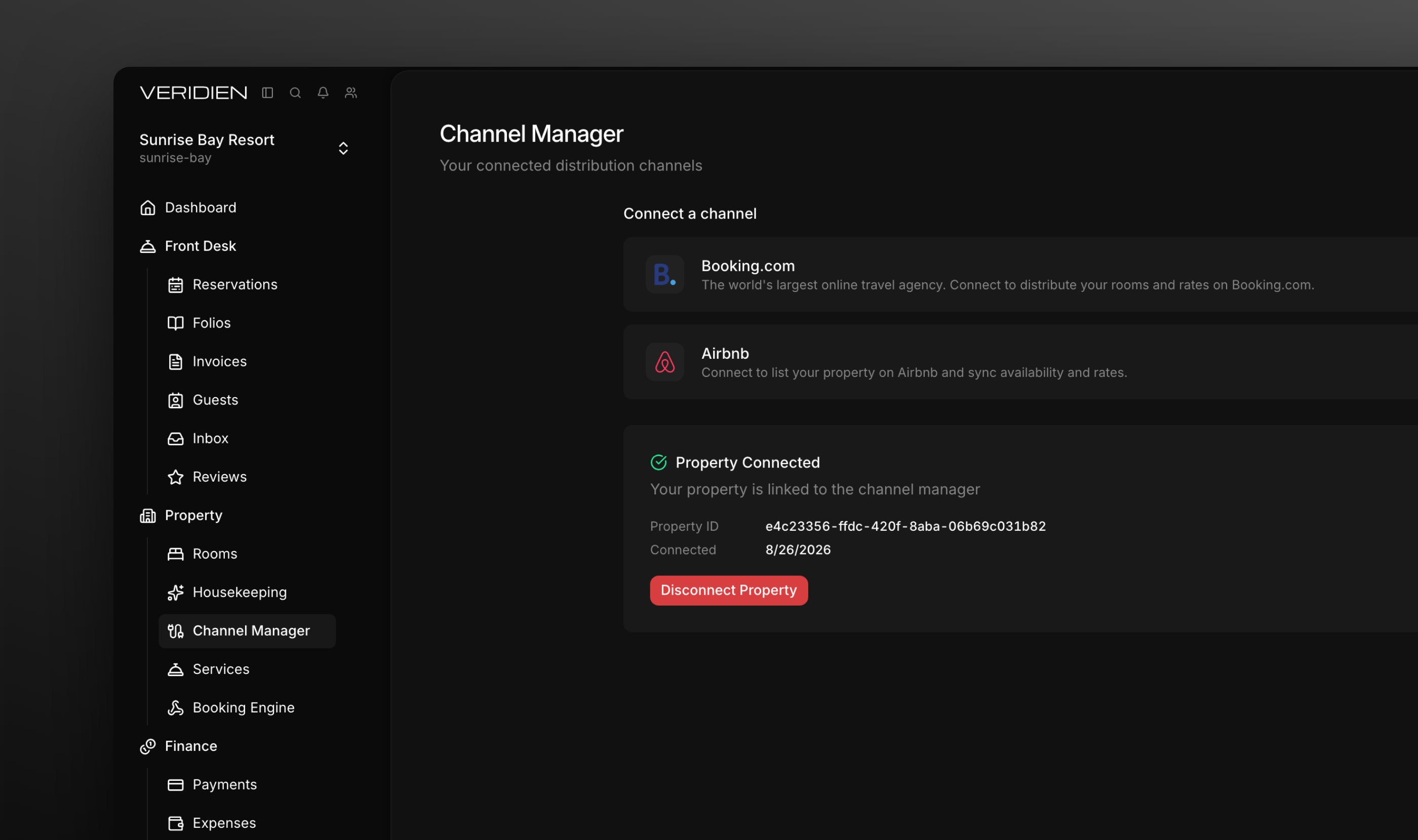 The channel manager with a linked property and available channels