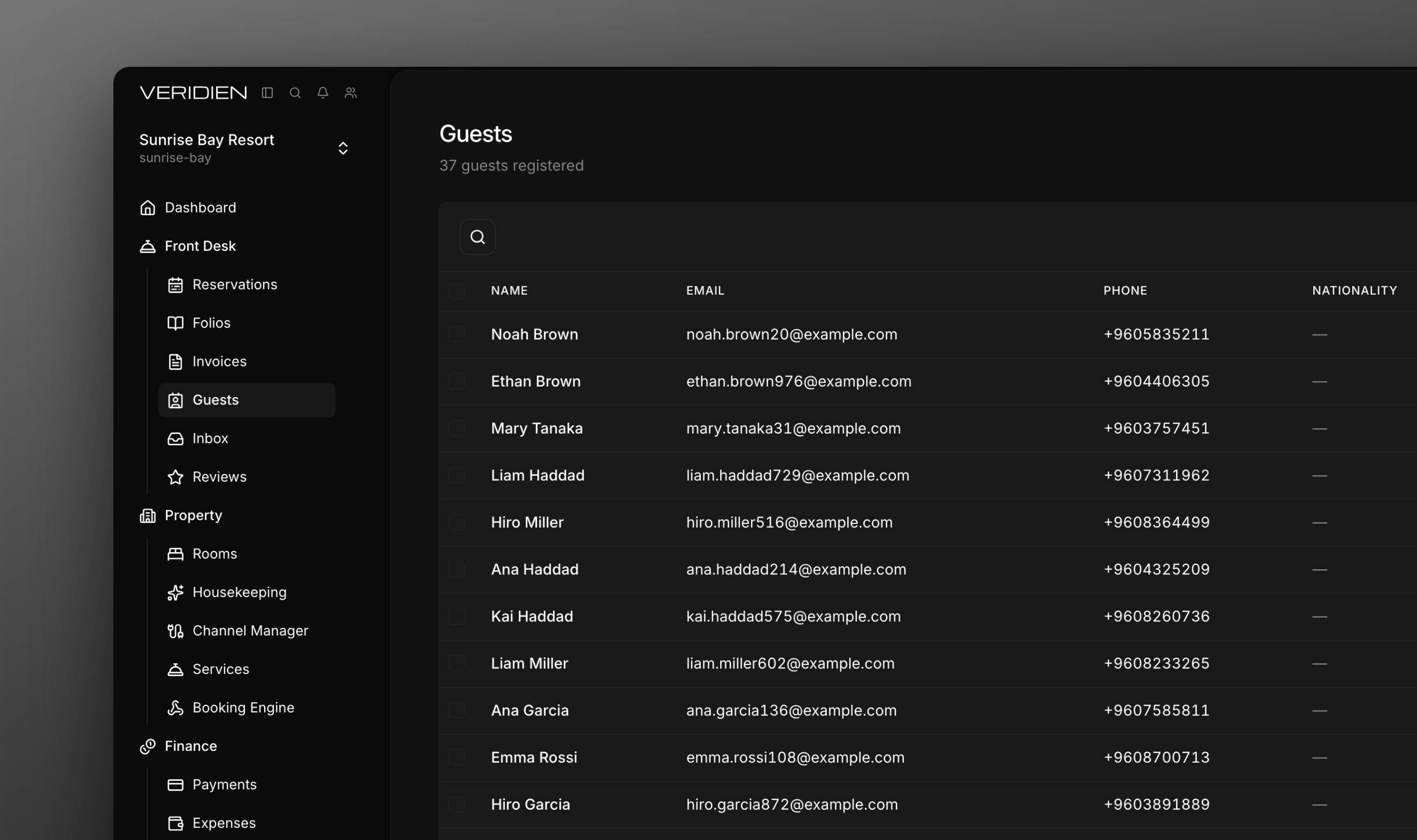 The guest list with profiles, stay history, and contact details